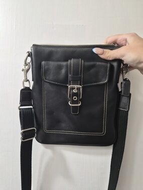 Coach Black Leather Crossbody Bag with Front Buckle